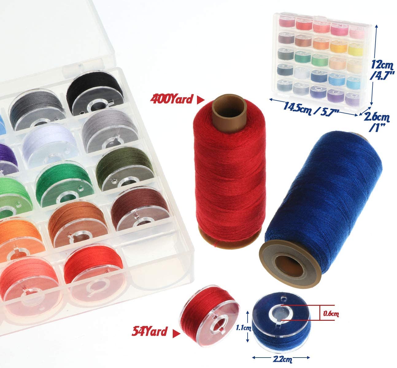 25Pcs Colorful Polyester Sewing Machine Thread and Bobbins with Plastic Case